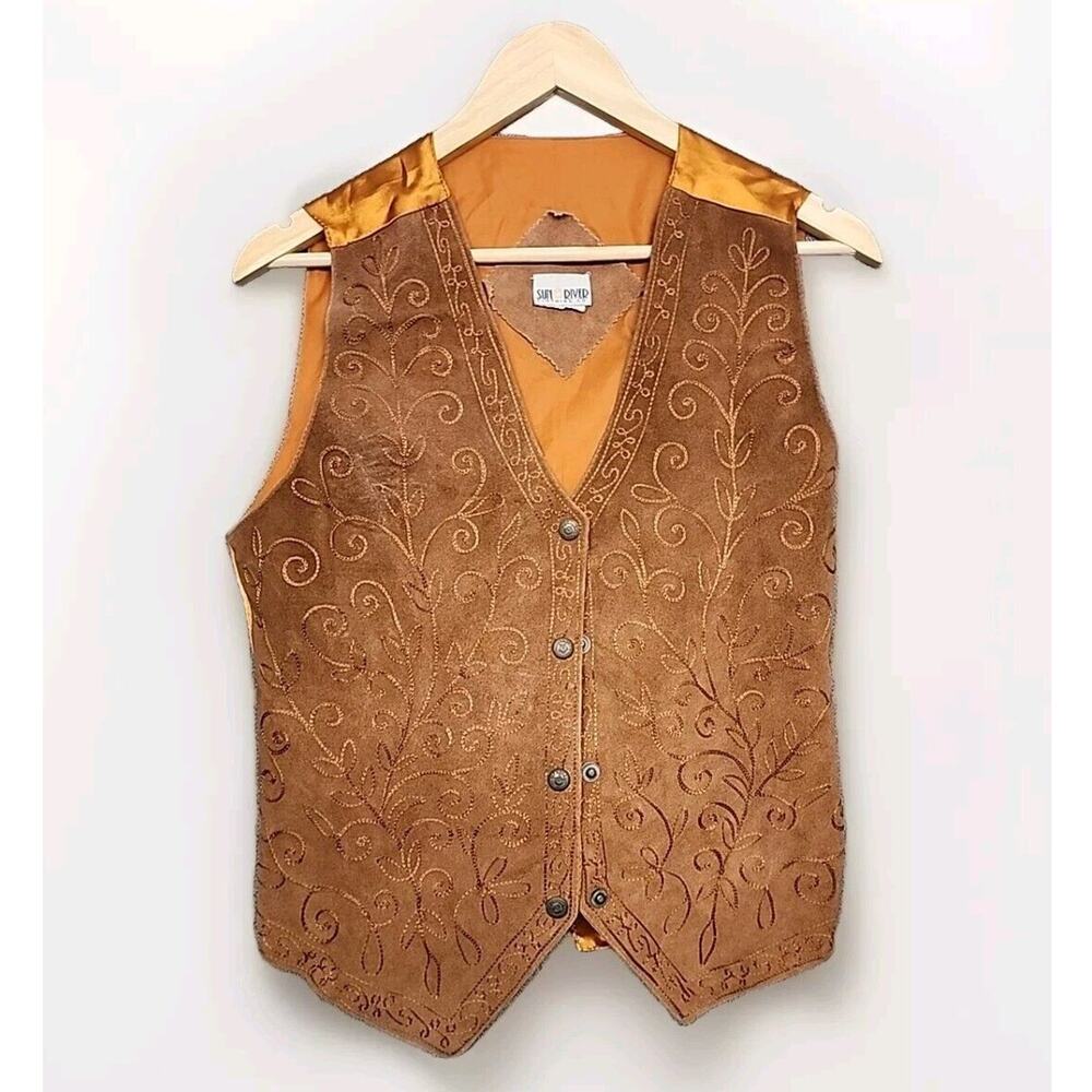 Sunriver Clothing Brown Suede Vest M Western Ornamental Stitching